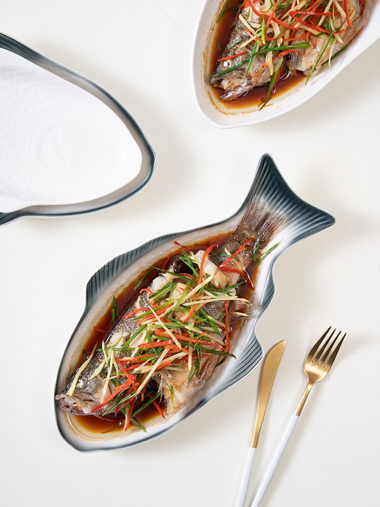 Japanese ceramic fish plate household fish plate net red style steamed fish plate hotel tableware factory