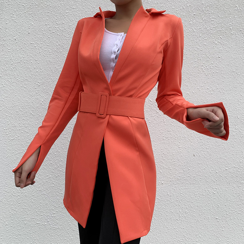 Women's clothing Orange Long Sleeve top Solid One Button Coat Slim Office Lady Jacket Female Tops Suit clothing Jackets