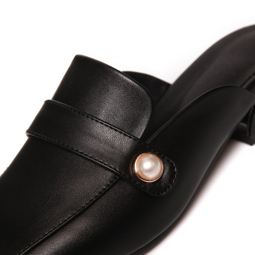 Qutaa Ronde Neus Kraal Casual Comfort Vrouwen Schoenen Vierkante Hak Slingback Pu Leer Alle Match Zomer Slip Op Sandalen size34-43