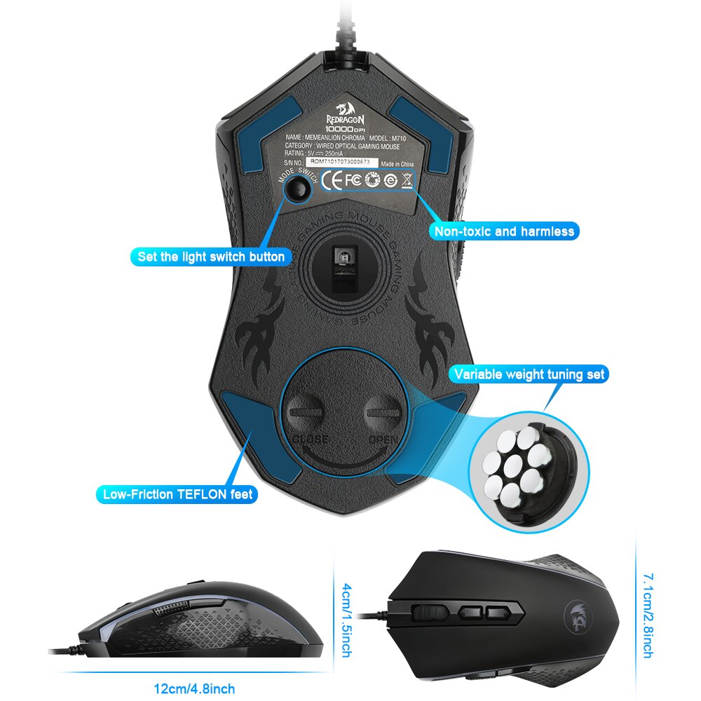 Redragon CHROMA M710 USB Wired Gaming Computer Mouse Wired 10000 DPI 8 buttons 7 color mice Programmable ergonomic For PC Gamer