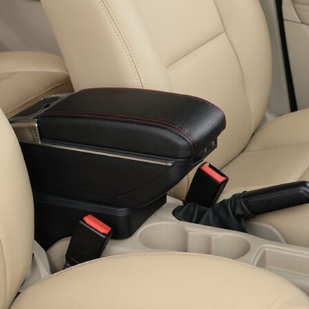 Accoudoir central en cuir synthétique pour ford ecosport, boîte de rangement, porte-gobelet, cendrier, accessoire de style automobile: C styke noir rouge