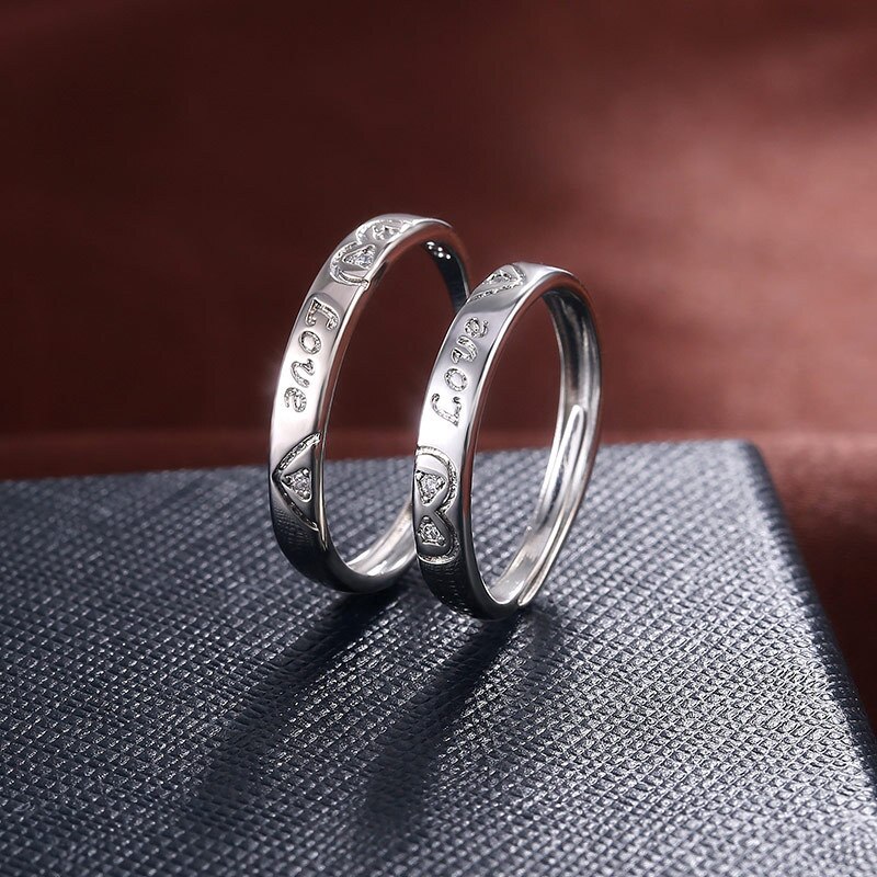 Charme hjerte bogstav par ringe til elskere bryllup forlovelsesringe justerbare ringe valentine
