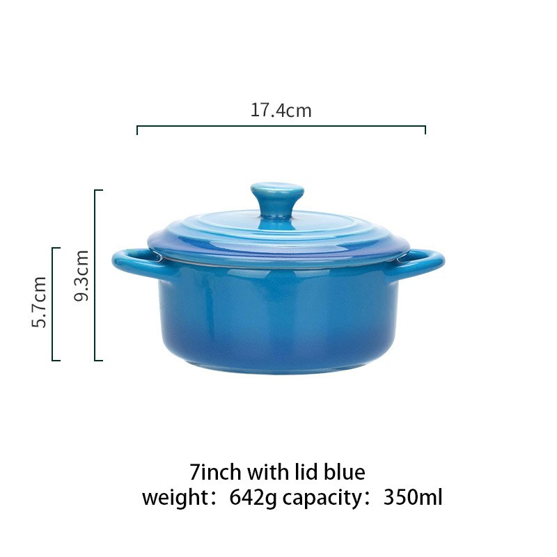 Gradiënten Keramische Cakevorm Bakplaat Set Pudding Mould Keuken Oven Ronde Bakvormen Pan Met Deksel Soepkom: 4inch blue2