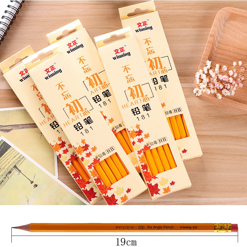 12 Pcs/Box HB Wood Pencil HB Standard Pencil Set School Children Stationery Sketch Draw