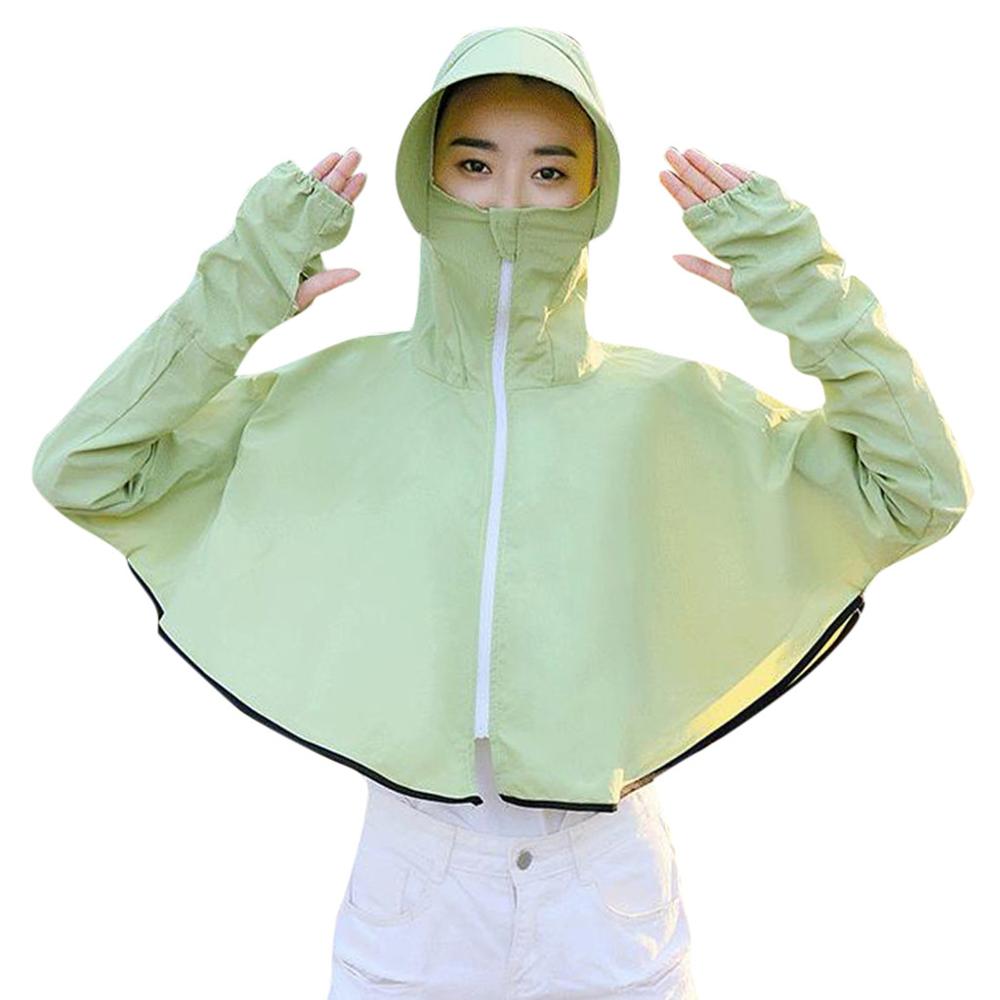 Dameszonwerende capuchonjas, anti-uv-jassen, zomerse ademende fietsbroek, buitenjas voor dames: Groente