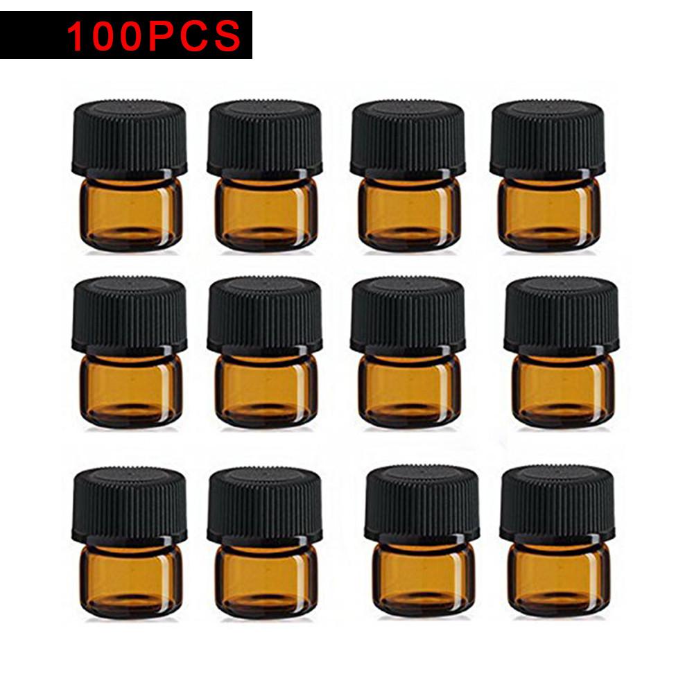 100Pcs Etherische Olie Fles Mini Glazen Fles Amber Sample Vial Kleine Etherische Olie Fles Reizen Moet # 4O: Default Title