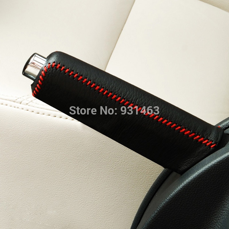 Universeel Zwart Rood Car Auto Gear Shift Handrem Handrem Cover Grid Leatherwear Cover