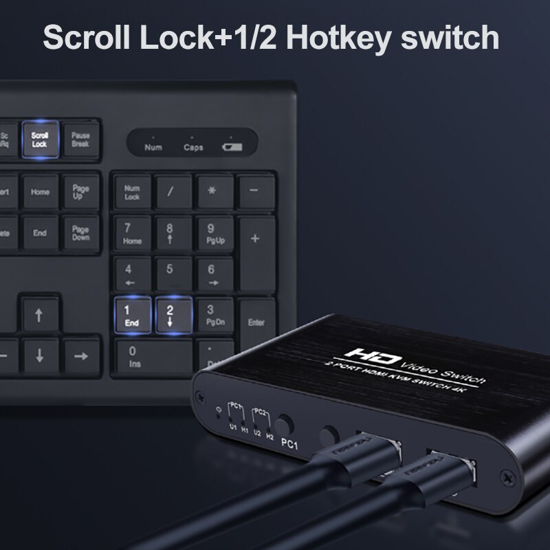 Oullx  hd 4k hdmi usb kvm switch pc deling tastatur mus hurtigtast skriver plug and paly out usb box video display switch splitter