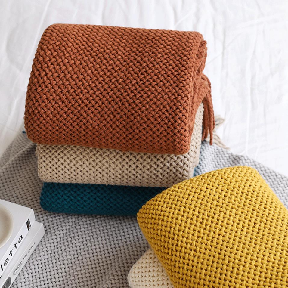 Nordic Gebreide Deken Met Kwasten Airconditioning Zachte Reizen Bed Dutje Gooien Deken Sprei Sofa Cover Anti-Pilling Deken