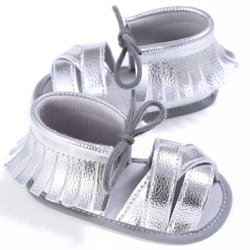 Baby Meisjes Sandaal Zomer Glans Kwastje Zachte Non-slip Schoenen 0-18 M: Zilver / 3