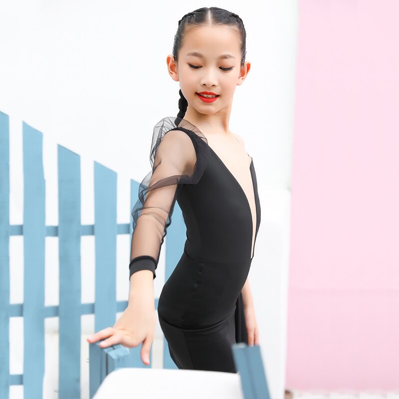 Robe de concours de danse latine fille enfants robes de fête Costume de scène ChaCha Samba danse pratique vêtements robe noire BL4838