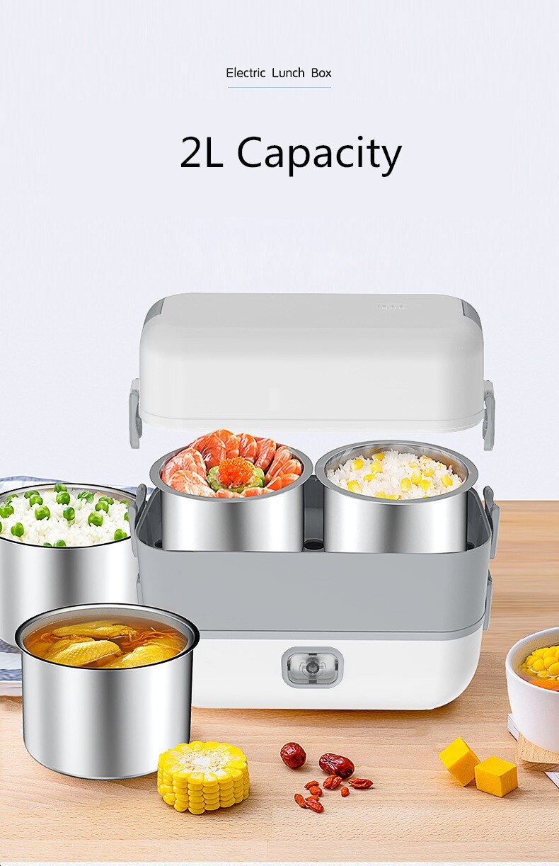 220v bærbar elektrisk opvarmning madkasse mini husholdningskomfur til rejsekontor opvarmning måltider eu / au / uk / us-stik: 4 liners