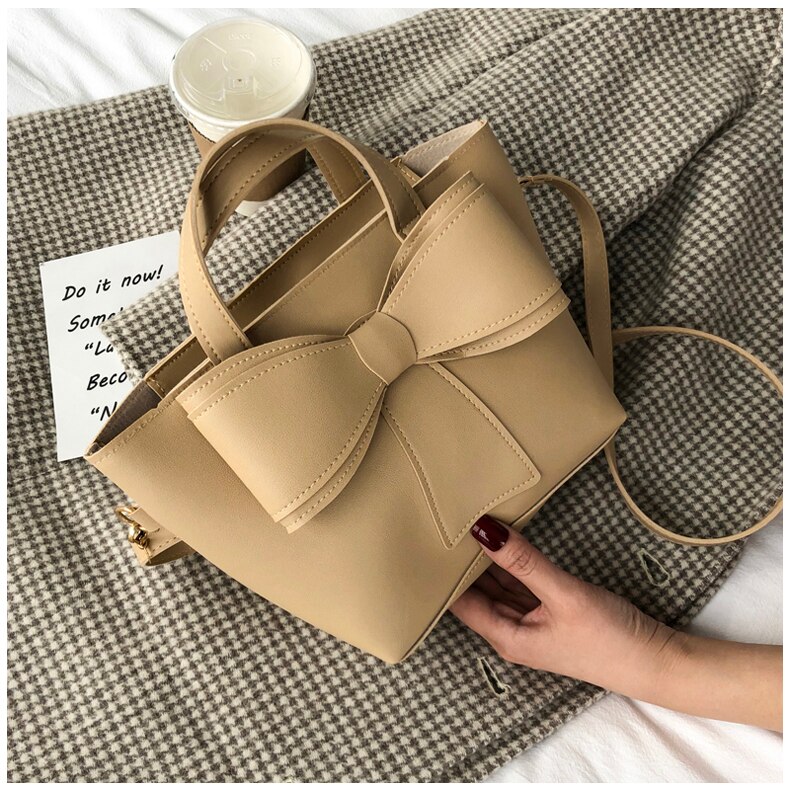 Mode Stijl Vlinderdas Tassen Voor Vrouwen Effen Kleur Pu Lederen Schoudertas Dames Mode Crossbody Tas: Khaki-M