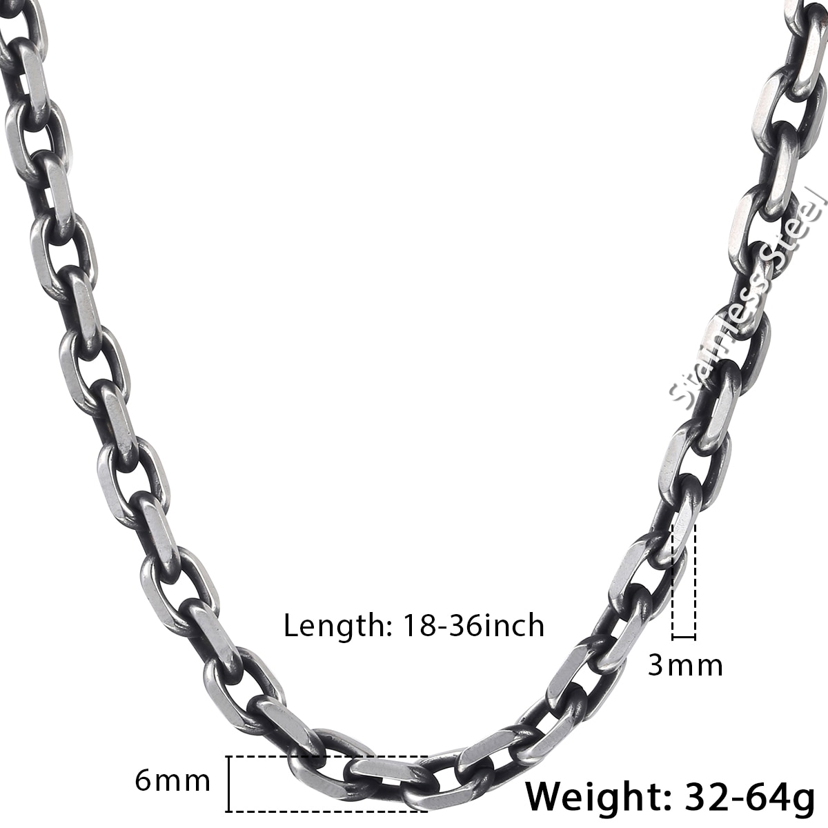 Trendsmax Cut Kabel Link Ketting Jongens Mens Chain Rvs Gunmetal Tone 6mm KKN498