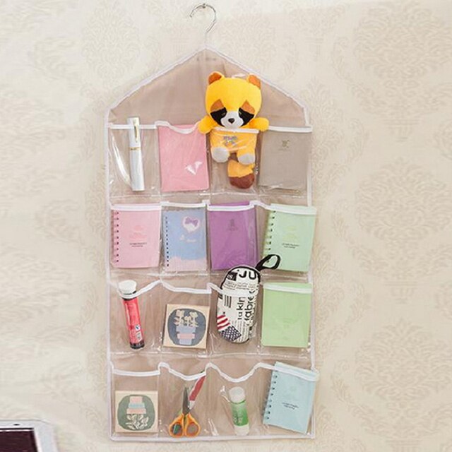 2 Packs 16 Pockets Sock Bra Underwear Hanging Organizer Tidy Rack Hanger Storage Door Bag for Bathroom Living Room Home Sundries: 2 pcs Beige