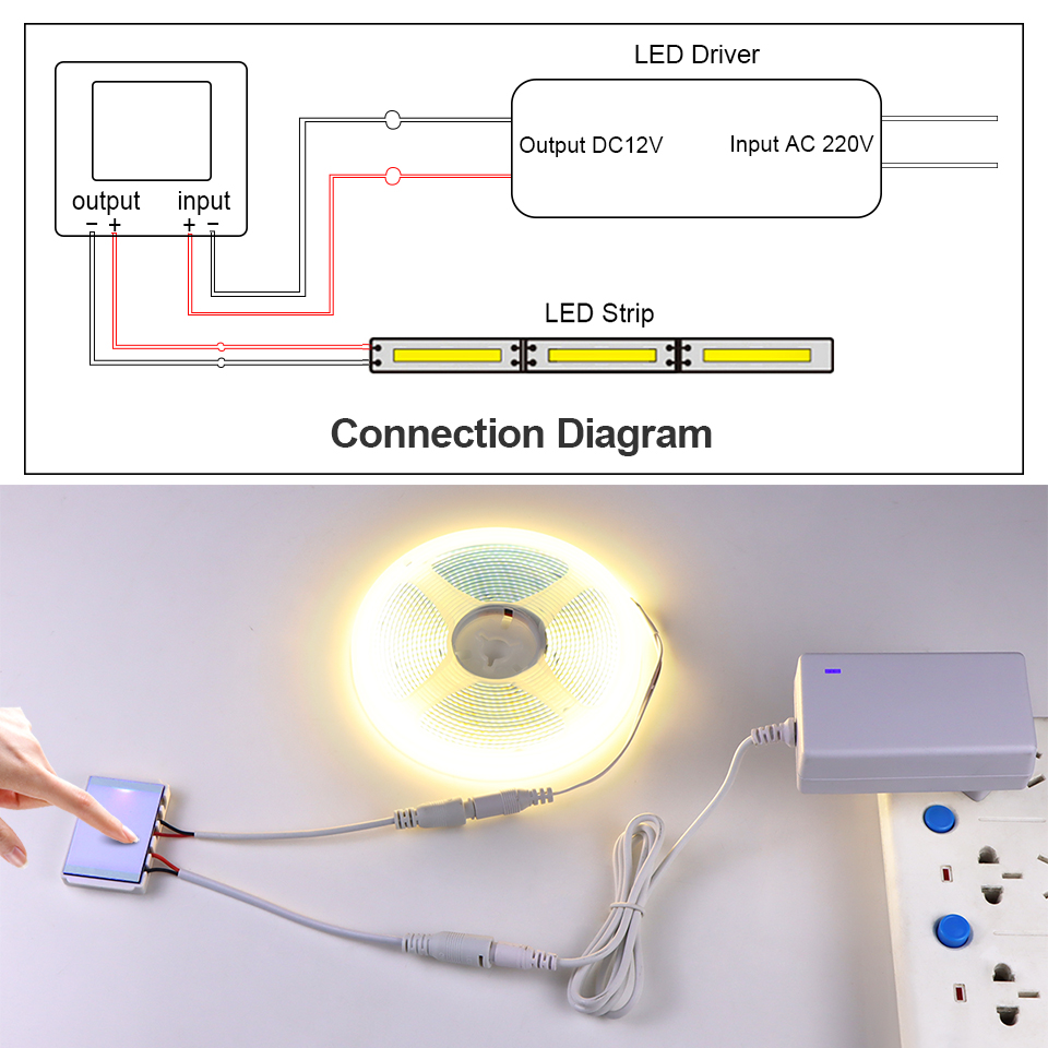 Tira de luces LED para espejo de maquillaje de baño, iluminación de fondo para tocador de 12V, Sensor táctil regulable, luz LED de tocador para decoración