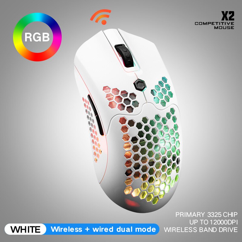 Free Wolf X2 Wireless Mouse RGB Dual-Mode Game Machinery Gaming Chicken hong dian nao Laptop Mouse Cross Border: Free Wolf X2 Wireless Dual Mode RGB Mouse White