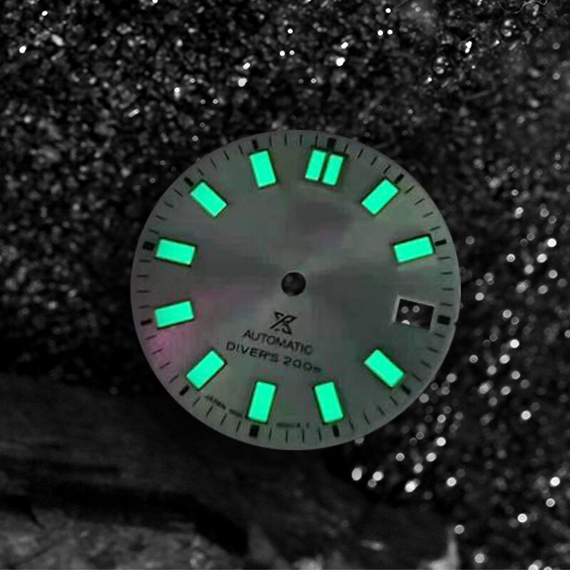Nh35 skive skx 007 ure tilbehør 28.5mm grønne lysende armbåndsur skive til  nh35a/nh36a automatiske urværk med s logo