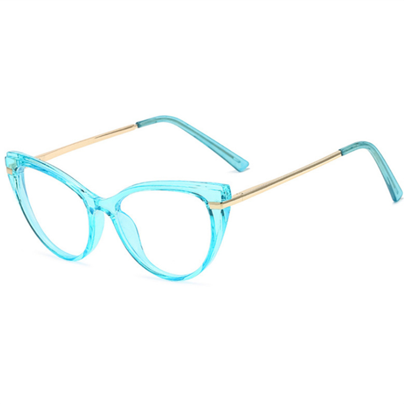 YOOSKE-monturas para gafas de sol para mujer, lentes Sexy de gato rojo, antiluz azul, para ordenador, monturas para Miopía: Azul