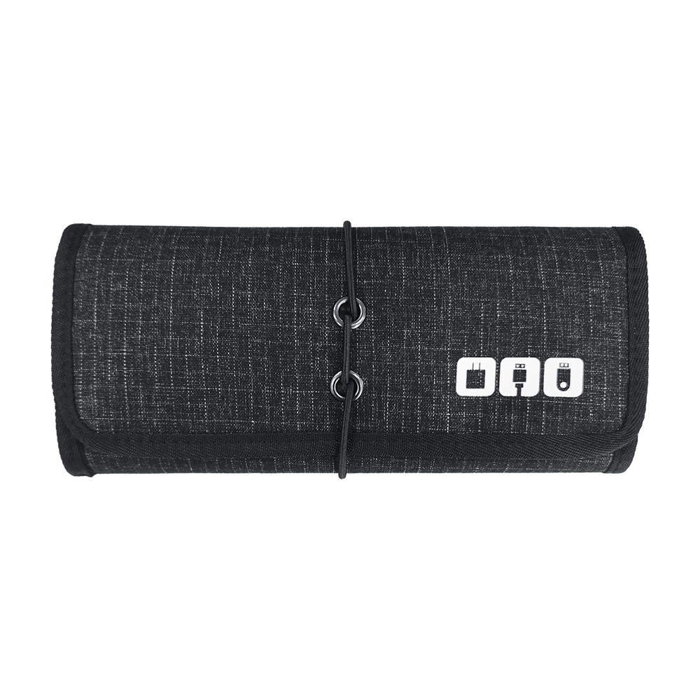 Electronic Organizer Cord Pouch, Travel Cable Charger Phone Accessories Bag Organizer Roll up Tech Carrying Case for USB Cables: black