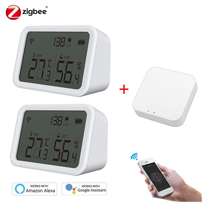 Tuya Zigbee Smart Home Wifi Temperatuur En Vochtigheid Sensor Met Led Screen Werk Met Alexa Google Assistent En Tuya Zigbee hub: set2