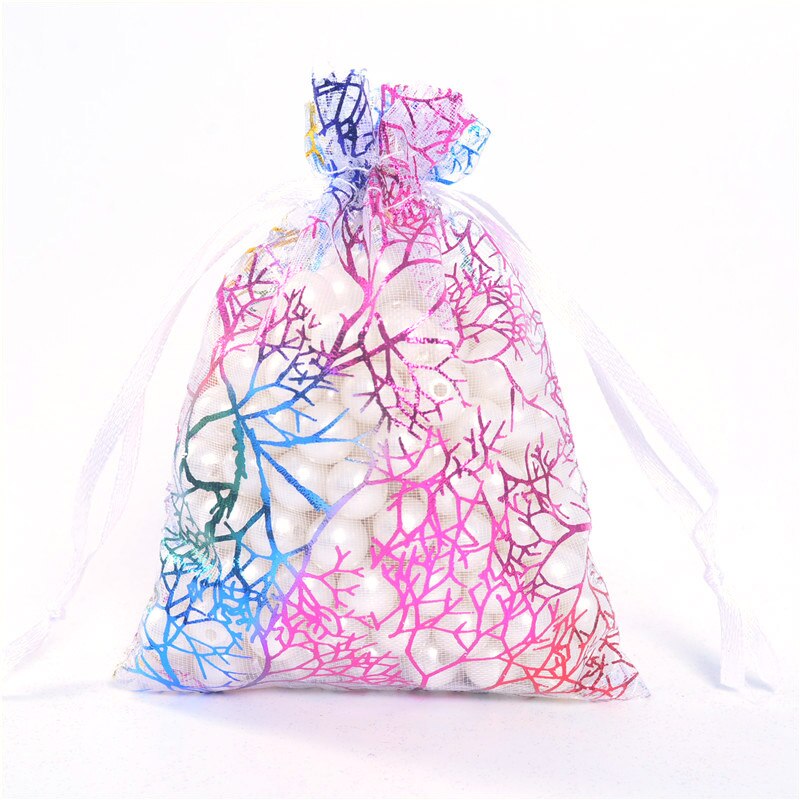 10/50pcs Sheer Coralline Organza Jewelry Pouch 7x9cm,9x12cm,10x15cm,13x18cm White Blue Organza Bag Jewelry Packaging Pouches: 10pcs-white / 13x18cm