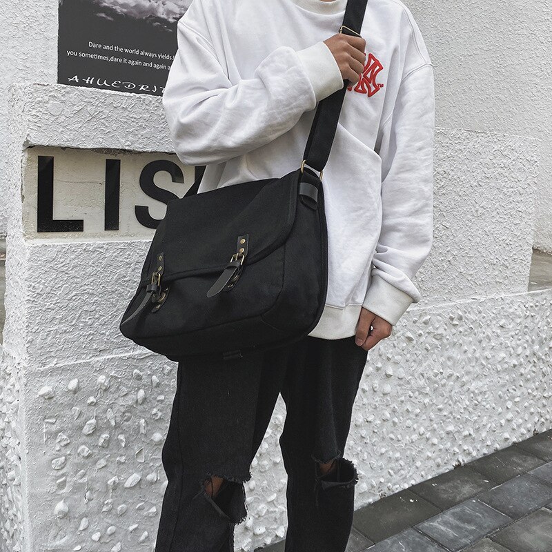 Vielseitig Große Kapazität frauen Leinwand Briefträger Beutel der Schule Tasche Verdickt Weibliche Rucksack Tasche Tragen-beständig Crossbody-tasche: Schwarz