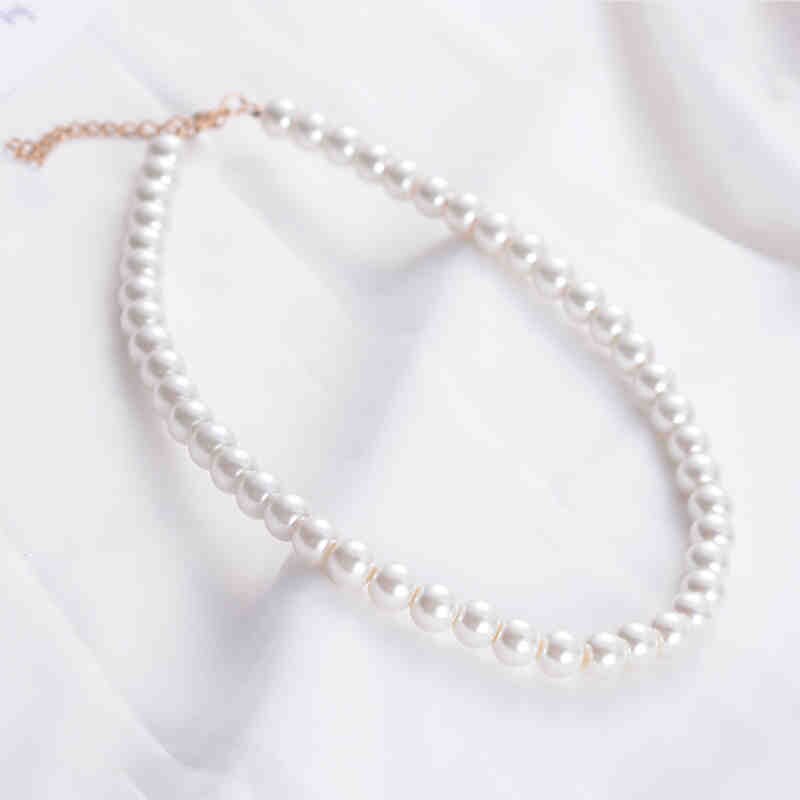 SUKI Jewelry Clavicle Chain Choker Simulated Pearls Strand Beaded Necklace for Bridal Women Torques Female White Wedding: Default Title