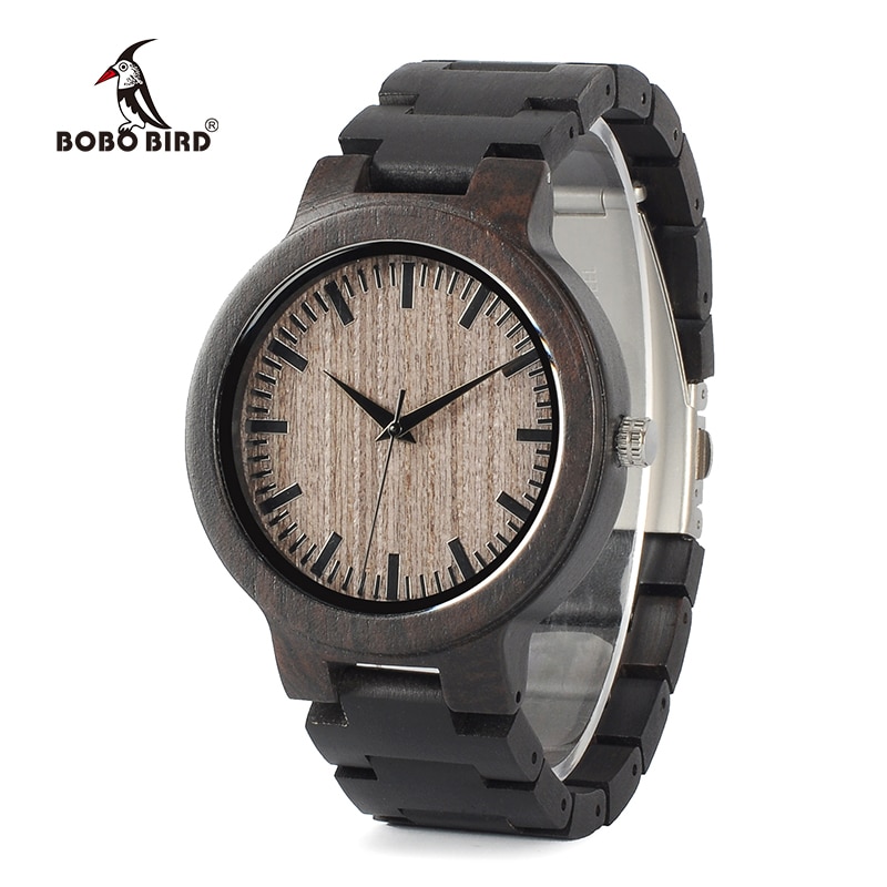 BOBO BIRD ébano relojes de madera para hombre, reloj con correa de madera, reloj de pulsera de cuarzo para hombre, relojes para hombre, ,