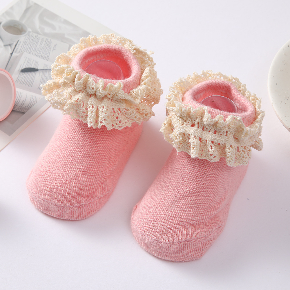 Snoep Kleur Kinderen Sokken Met Kant Meisjes Sokjes Zachte Baby Peuters Sokken Baby Kids Prinses Sok Voor Pasgeboren: Pink