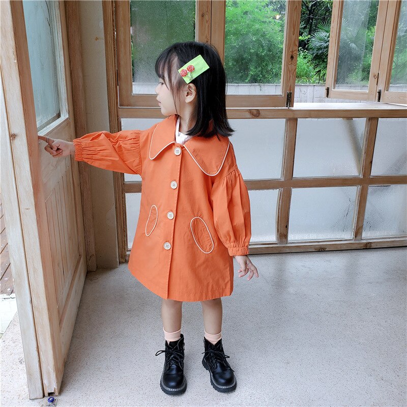 Chifuna pige trenchcoat efterår børn trench coat stil lang vindjakke piger trench coat baby piger kjole med jakke: Orange / 12m