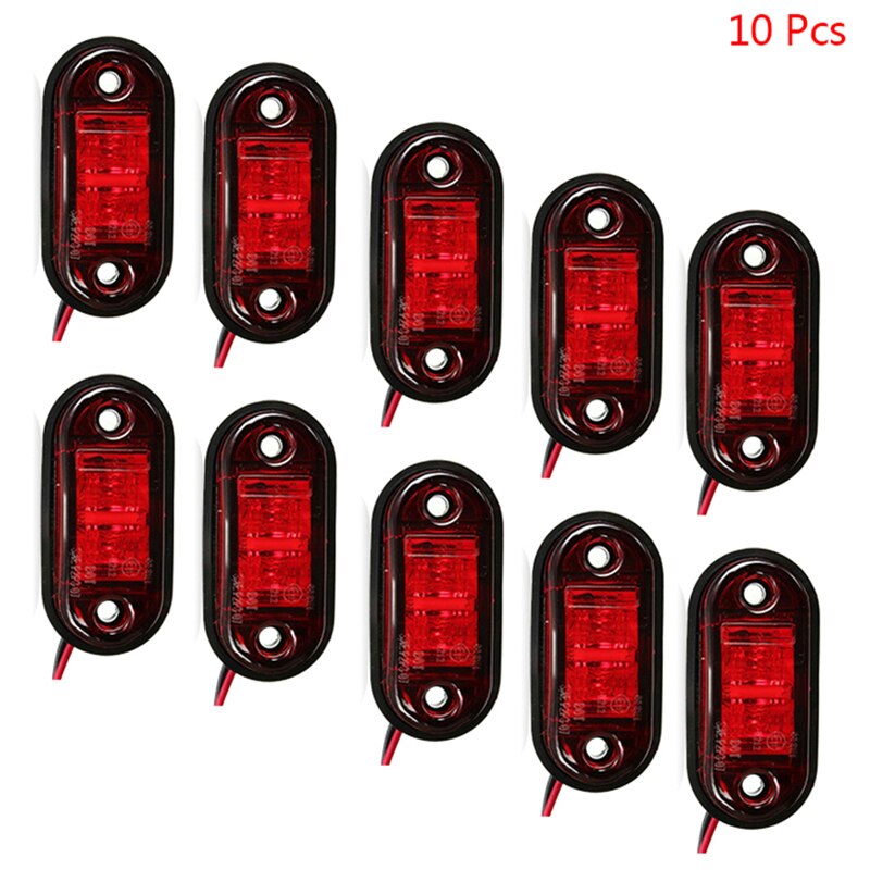 10 stk advarselslys ledd diode lys tilhengerbil oransje hvit rød ledet sidemarkeringslampe oval klarering trailer lys 66 x 27.5mm: Rød