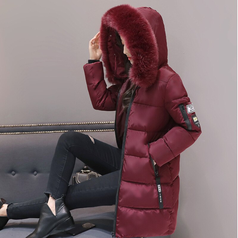 Parka femmes hiver manteaux Long coton décontracté fourrure à capuche vestes femmes épais hiver Parkas femme pardessus manteau MLD1268: Wine Red / S