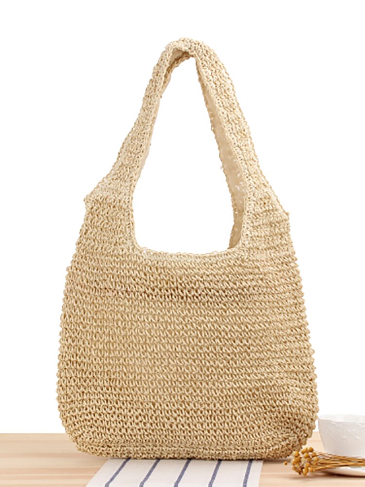 Borsa a tracolla da donna estiva borsa a maglia in paglia borsa da donna di grande capacità tessuta a mano Shopper Beach Design borse per borsa da donna: Beige
