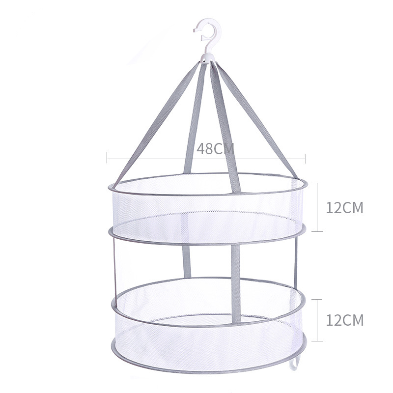 3-Layer Clothes Drying Net Collapsible Windproof Clothes Basket Polyester Breathable Dry Socks Drying Rack Laundry Bag: C-48cm 2 layers