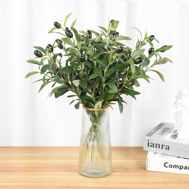 1/3 Uds hojas de olivo artificiales rama de árbol planta verde con fruta para el hogar jardín florero decoración ramo de boda flores de seda
