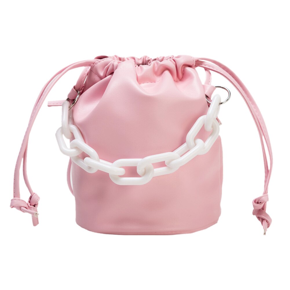 Bolso de hombro de PU para mujer, bolso de hombro con cordón, bolso de viaje: Rosa