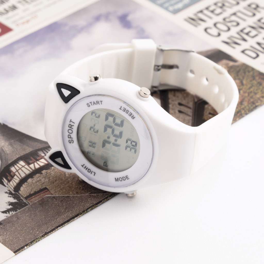 【Reloj + pulsera】Conjunto de pulsera electrónica de unicornio deportivo multifuncional de silicona con oreja de gato para niños: Color