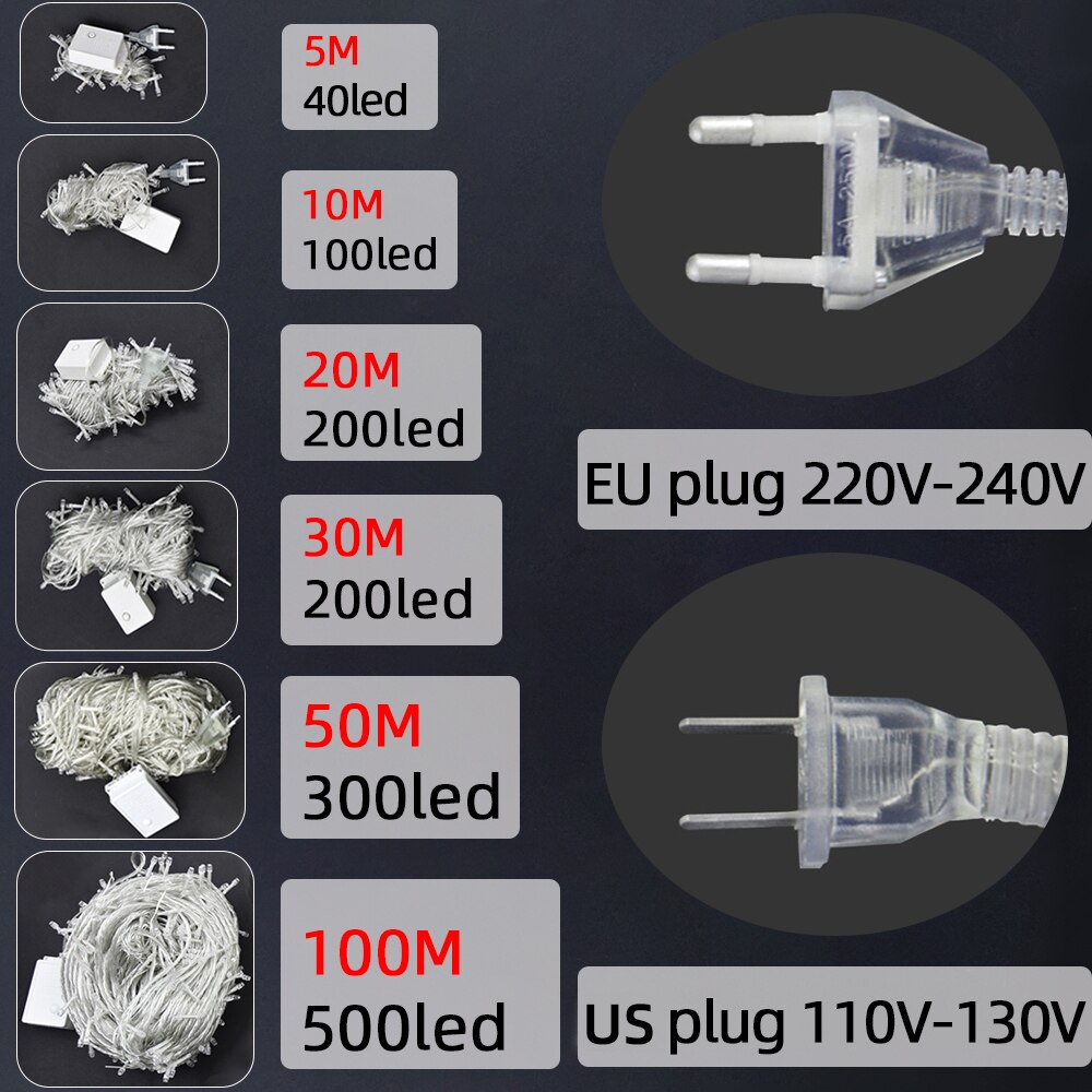 Led julbelysning utomhus 100m 50m 30m 20m 10m led ljusslinga dekoration för fest bröllop krans