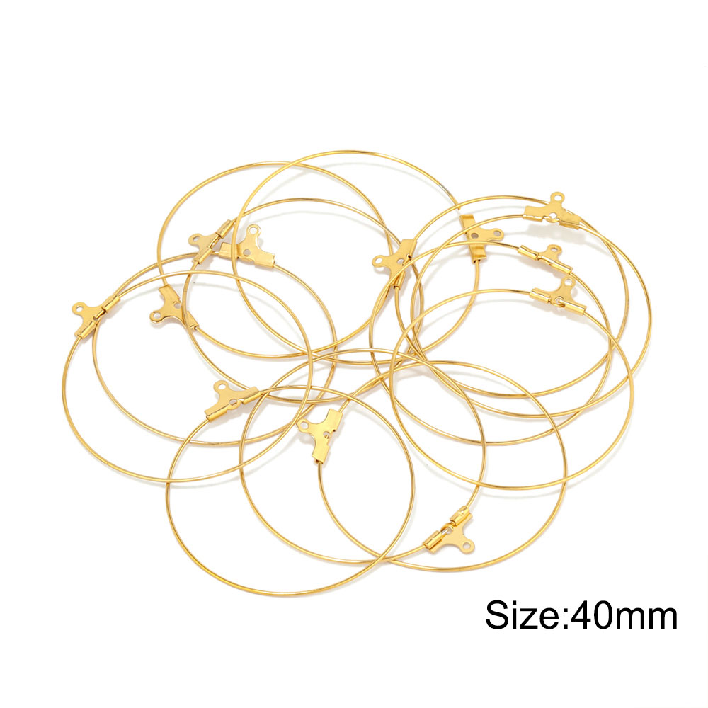 Pendientes de aro de acero inoxidable para mujer, aretes grandes de 20/25/30/35/40/45mm, Conector de ganchos de alambre para oreja, fabricación de joyas DIY, 20 piezas