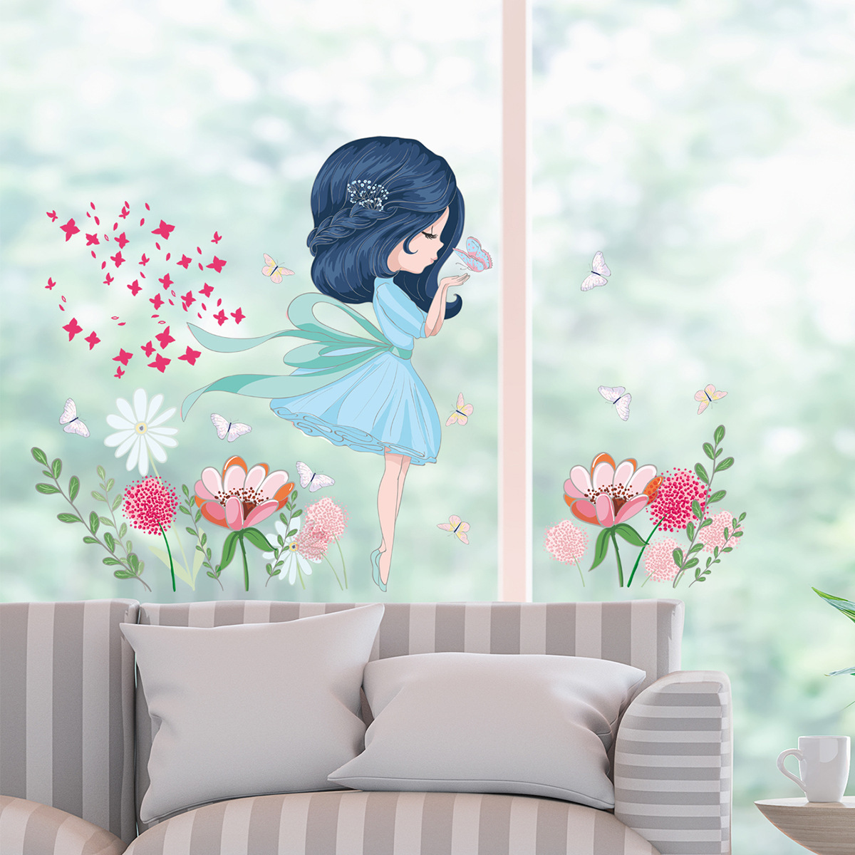 Wall Stickers For Girls DIY Flower Plants Mural Decals for Baby Room Kids Bedroom Girls Stickers Home Decor Child Girl Wallpaper