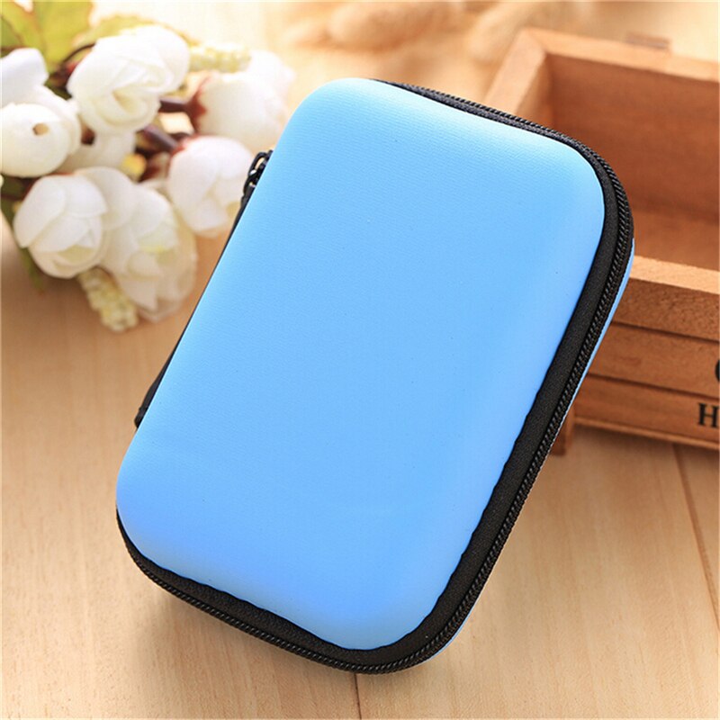 6 Colors 1PC Cosmetic Bags Compartments Case Cover Headphone Earphone Jewelry Bag Hard Nylon Carry Bag: Blue