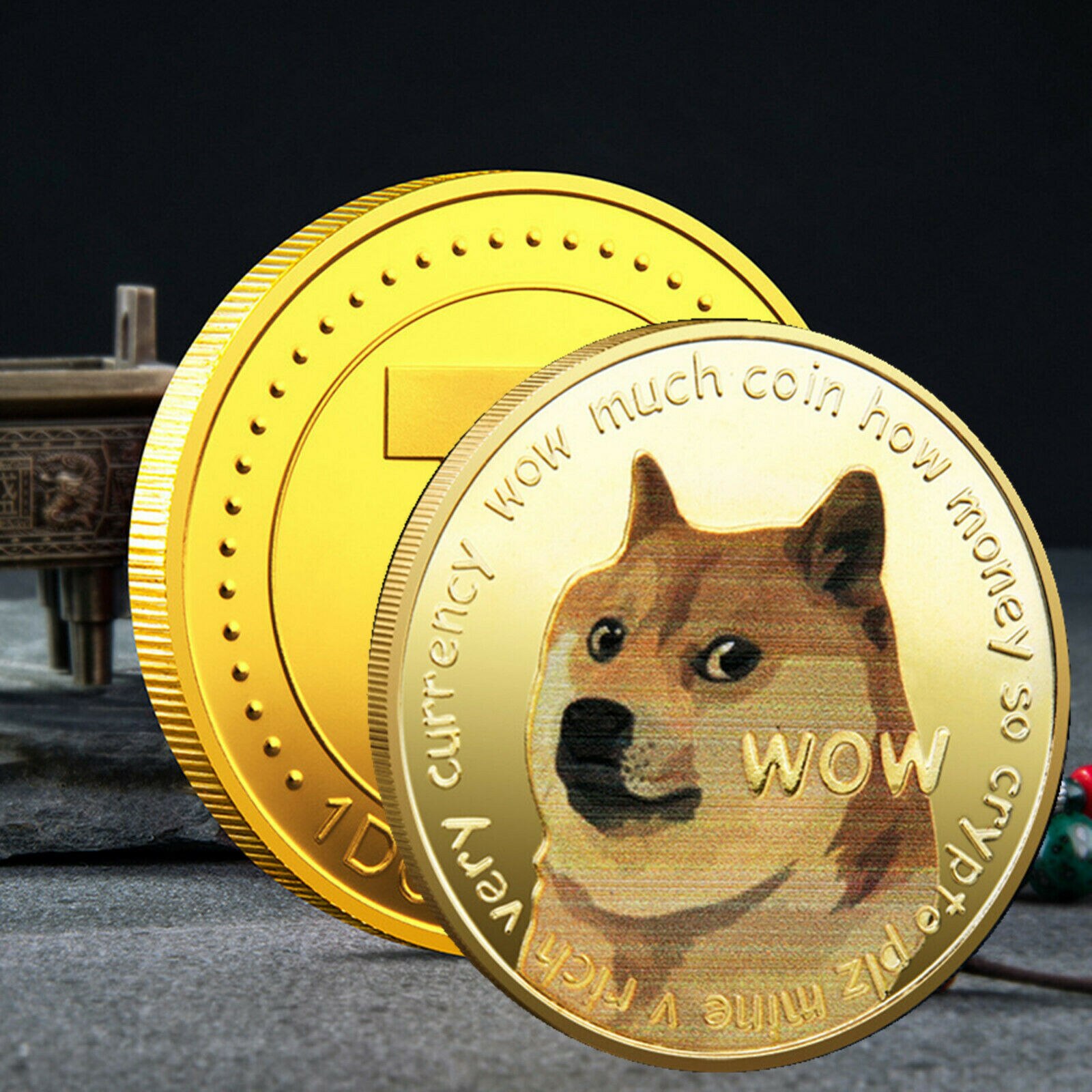 Gold Silver Plated Dogecoin Commemorative Coin - Dog Pattern Souvenir Collection