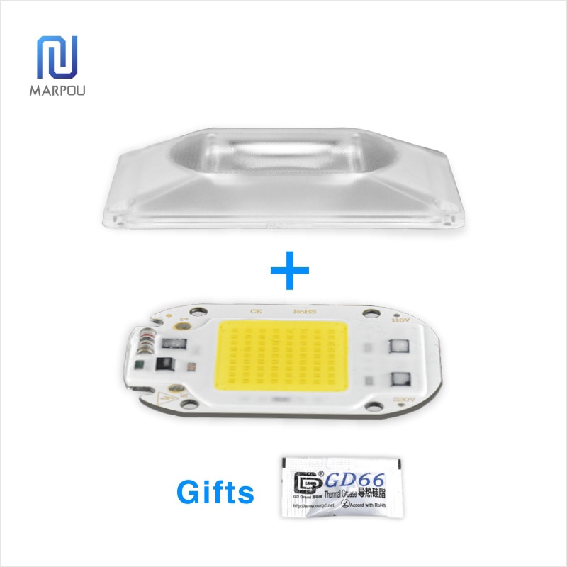 Chip de lámpara LED COB Reflector de lente LED, 50W, 220V, IC inteligente, bricolaje, 90 grados, soporte fijo para Reflector LED, necesita disipador térmico