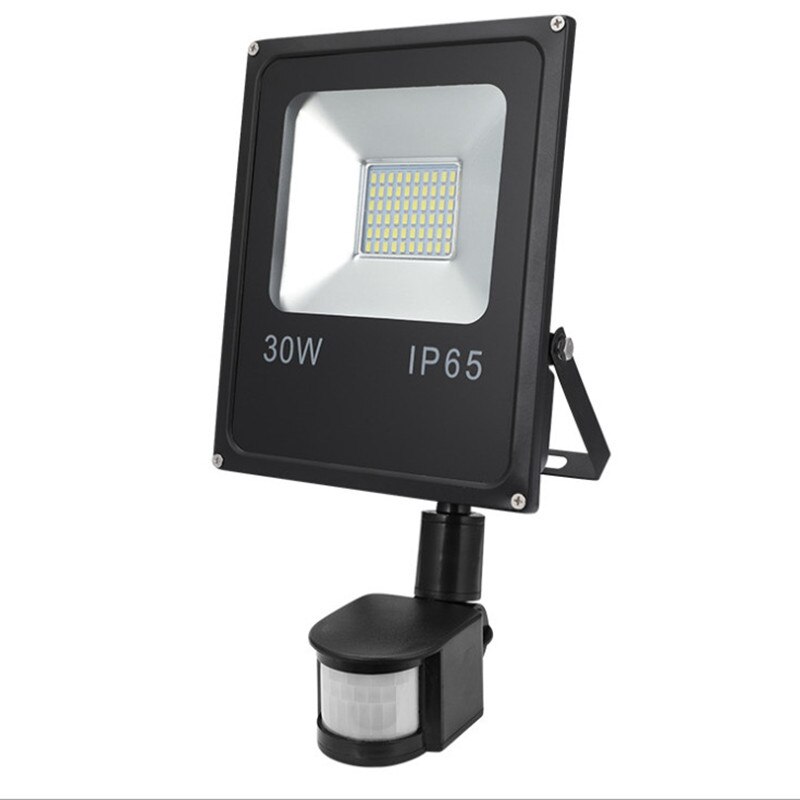Ultratynd led projektør 10w 20w 30w 50w spotlight med pir bevægelsessensor vandtæt 100w udendørs led søgelys pir