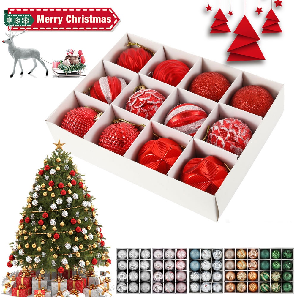 12pcs 6cm Luxury Christmas Tree Ornaments Balls Hanging Xmas Tree Decor Ball for Home Year Party