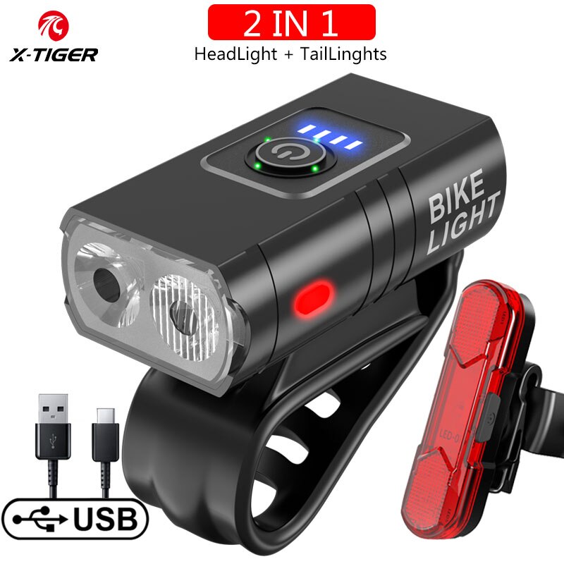 X-TIGER Bike Light 1800 Lumens MTB Road Bike Front Lamp Bike Accessories Rainproof USB Rechargeable LED Bike Flashlight: QD-0201T