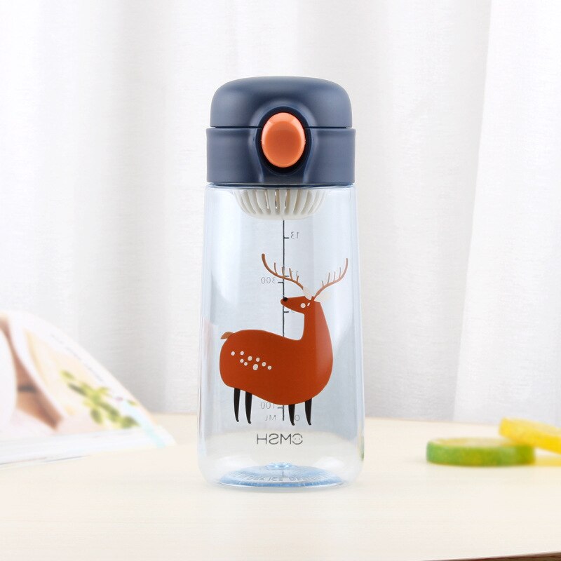 450ML Plastic Bpa Free Water Bottle Cute Animal Infuser Bottles Waterbottle For Girls Kawaii Smart Drinking Clear Botellas: HA279-450ml-blue