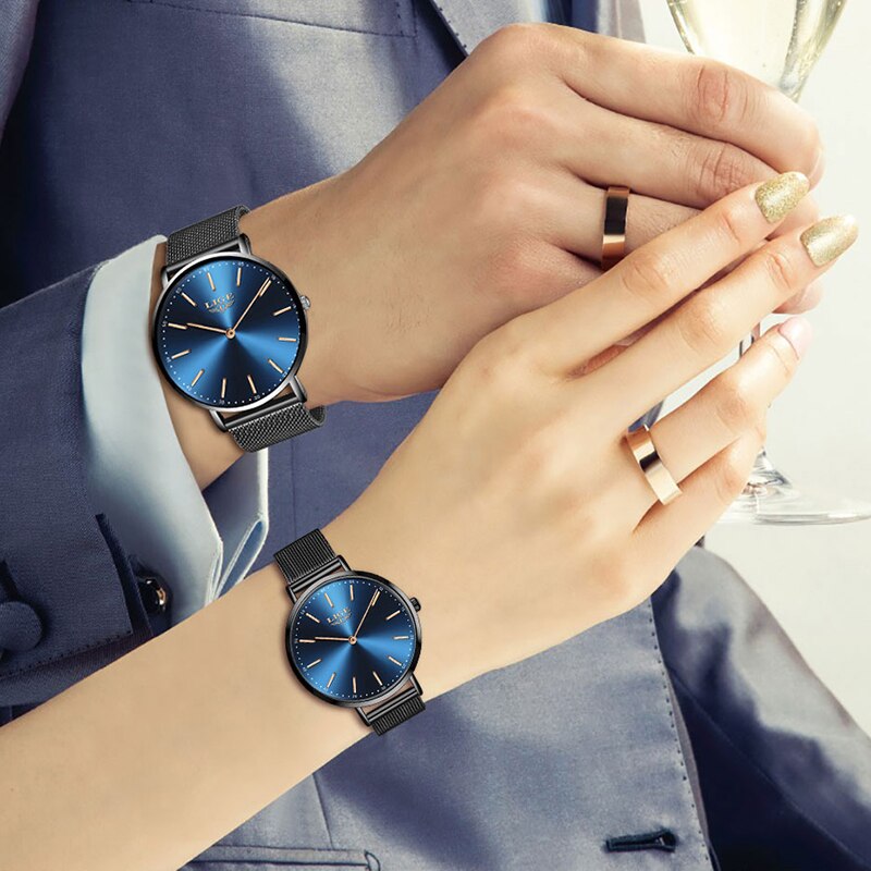 LIGE Couple montres pour amoureux haut de luxe Quartz horloge étanche montre-bracelet décontracté dames montre Couple amour
