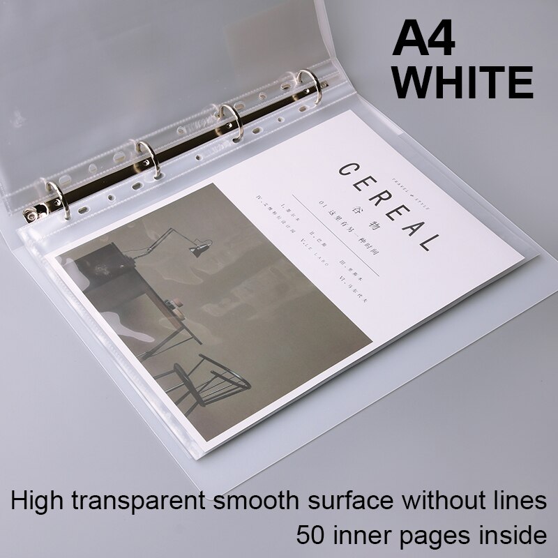 Loose Leaf Folder A3/A4/B5/A5 Transparent Detachable Folder Inner Core Document Bag Picture Storage Collection Book: A4 White 11 holes